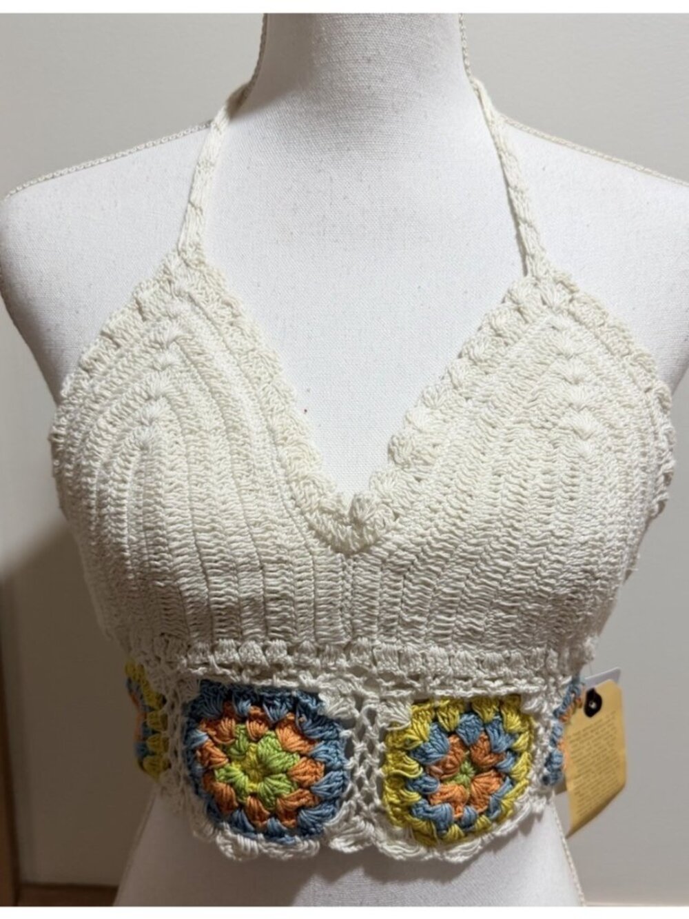 B.O.G. Collective Granny Square Crochet Halter Crop Top ~ Large~ New With Tags
